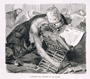 Uczony człowiek pochłonięty Koranem, XIX w. (rycina na papierze)